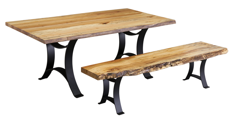 Spalted Maple Dining Table and Bench with Golden Gate Base